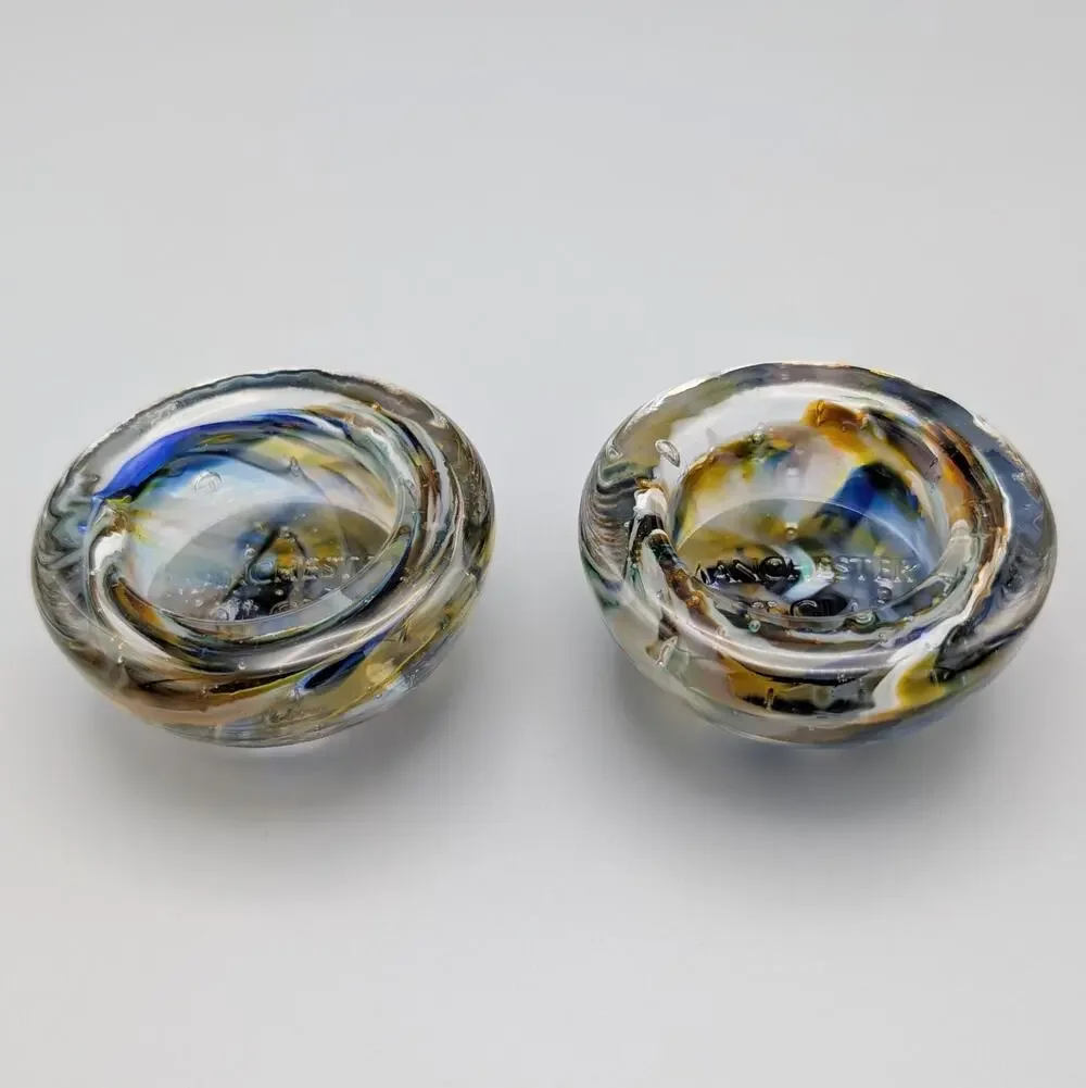 Manchester Hot Glass VT Hand Blown Confetti Swirl Votive Candle Holder Pair